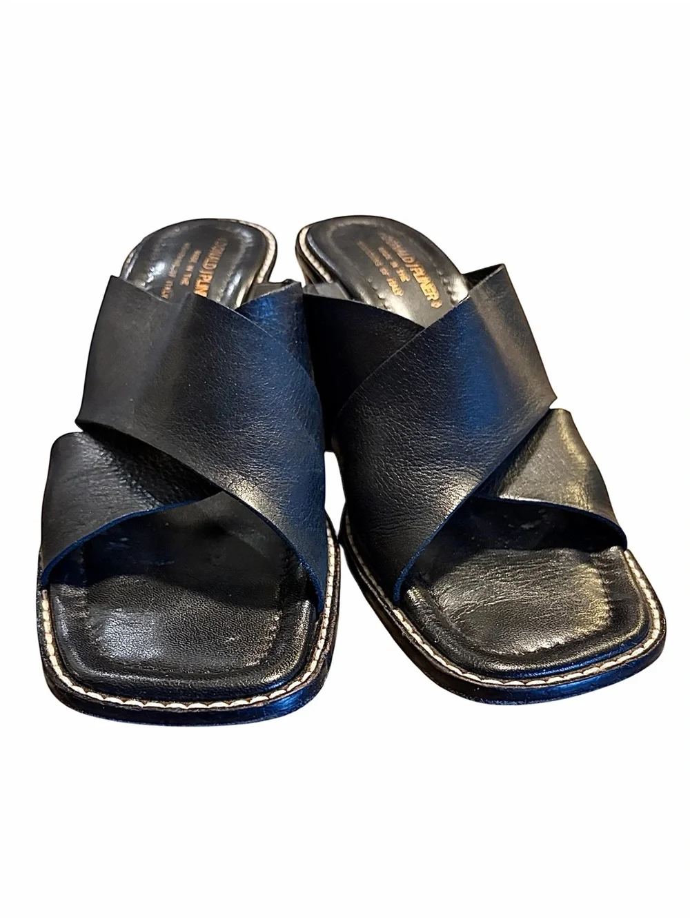 Donald J. Pliner Black Leather Twist Strap Heeled Mules Size 10